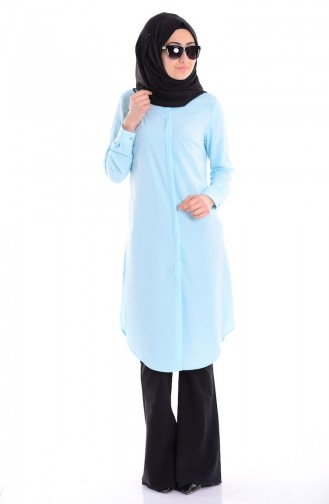 Uzun Krep Tunik 2516-11 Buz Mavi