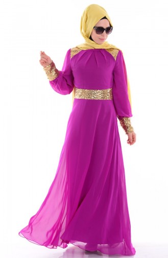 Fuchsia Hijab Evening Dress 2428-02