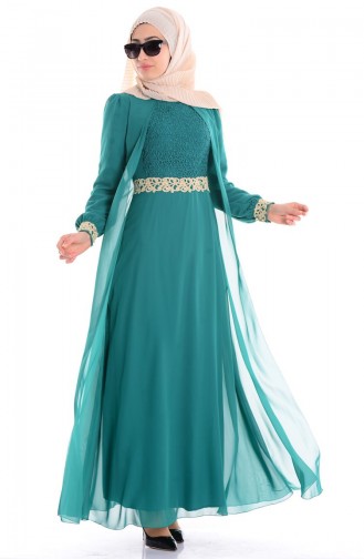 Şifon İşlemeli Elbise 52282-04 Çağla Yeşili