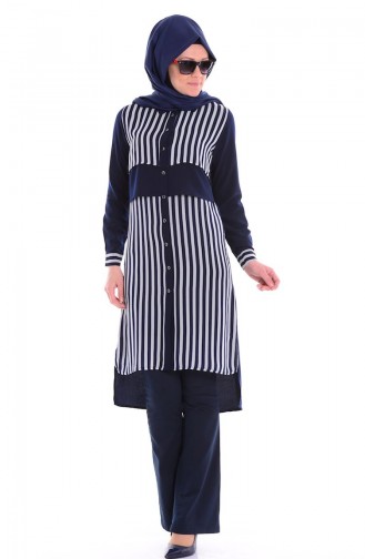 Striped Crepe Tunic 5491-02 Navy Blue 5491-02