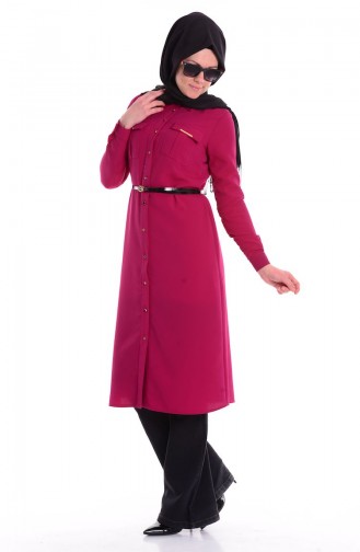 Uzun Krep Tunik 4004-01 Vişne