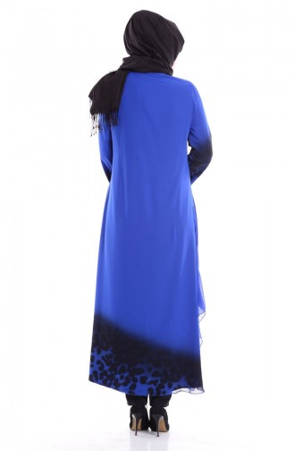 Abaya Imprimée Mousseline 35689-02 Bleu Ro 35689-02