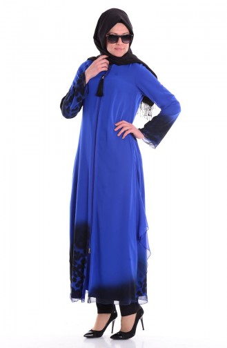 Abaya Imprimée Mousseline 35689-02 Bleu Ro 35689-02