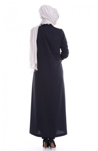 SUKRAN Stone Lace Detailed Abaya 35692-02 Navy Blue 35692-02