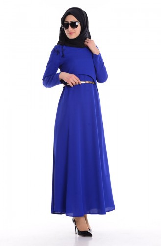 شوكران فستان كريب بتصميم حزام للخصر 4149-03 لون أزرق 4149-03