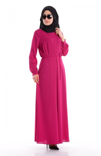 Fuchsia Hijab Evening Dress 4190-06