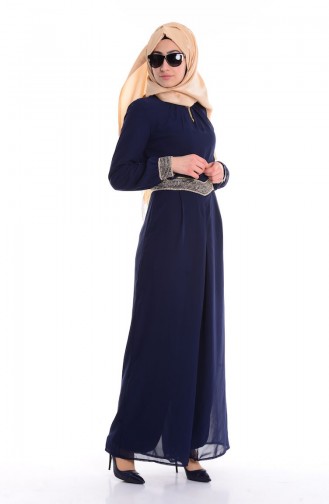 Şifon Dantelli Tulum 4026-04 Lacivert