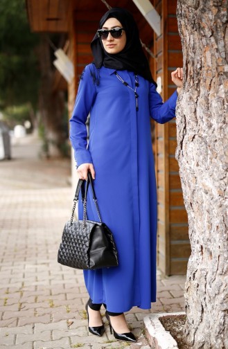 Uzun Krep Tunik 1001-05 Saks