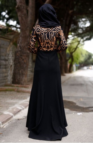 Pul İşlemeli Abiye Elbise 3000-01 Siyah