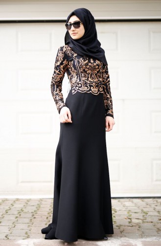 Black Hijab Evening Dress 3000-01