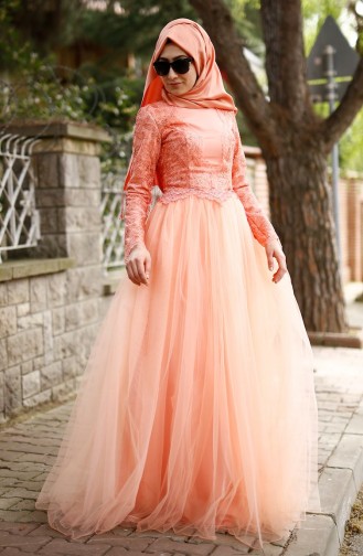 Pink Hijab Evening Dress 3011-01