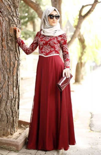 Claret Red Hijab Evening Dress 3023-01