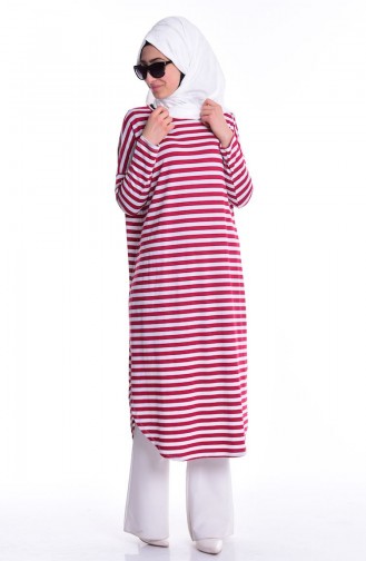 Çizgili Salaş Tunik 3379B-02 Bordo