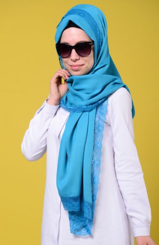 Sunway Paşmina Dantelli Şal 6000 19 Açık Mavi