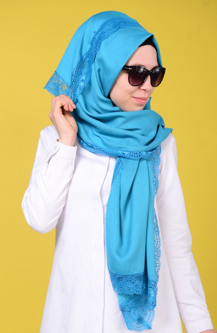 Sunway Paşmina Dantelli Şal 6000 19 Açık Mavi