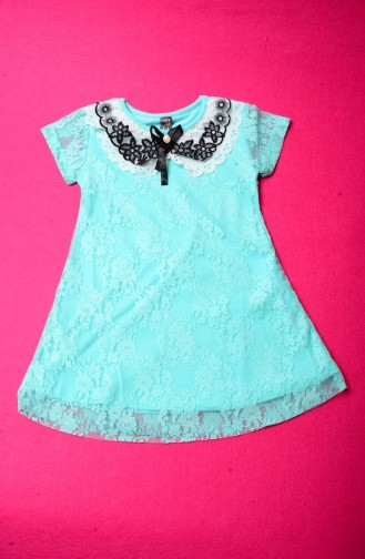 Bebe Yaka Dantelli Elbise 60018-02 Yeşil