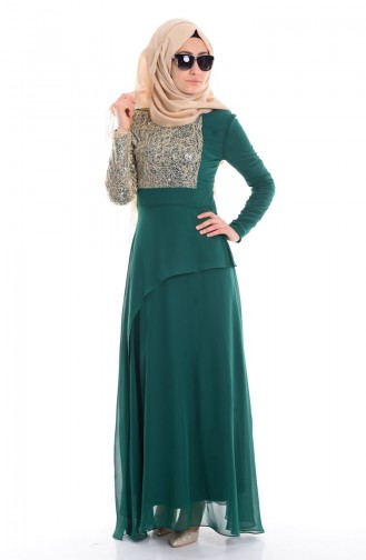 Green Hijab Evening Dress 2462-01