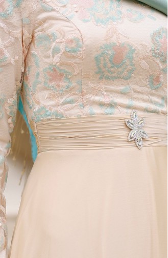 Cream Hijab Evening Dress 3012-02