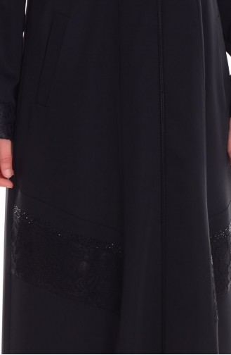 SUKRAN Stone Lace Detailed Abaya 35691-01 Black 35691-01