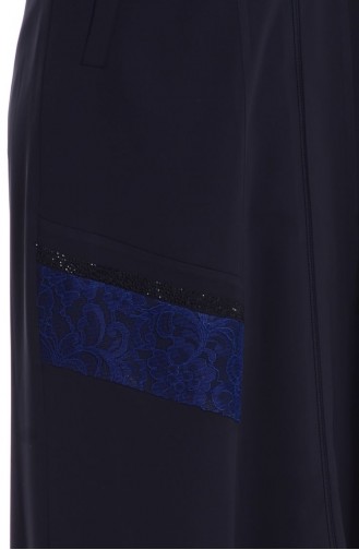 SUKRAN Stone Lace Detailed Abaya 35691-02 Navy Blue 35691-02