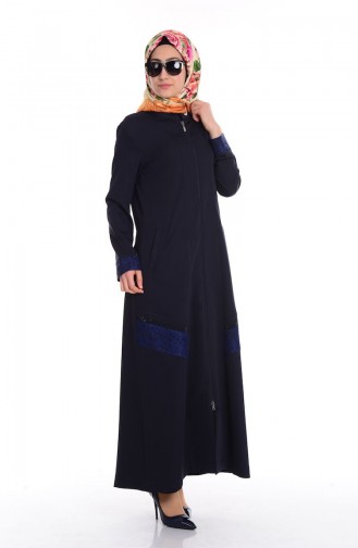 SUKRAN Stone Lace Detailed Abaya 35691-02 Navy Blue 35691-02