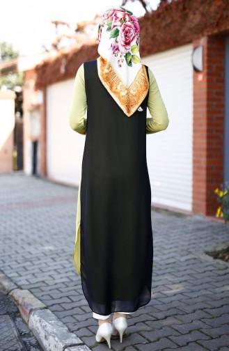 Uzun Krep Tunik 35532-02 Yağ Yeşil