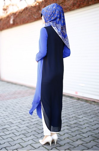 Uzun Krep Tunik 35532-04 Saks
