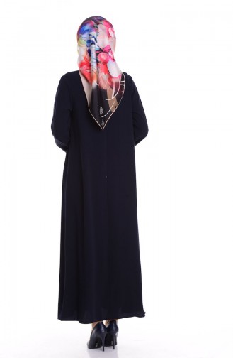 Navy Blue Hijab Evening Dress 4182-02