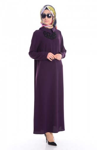 Plum Hijab Evening Dress 4182-04
