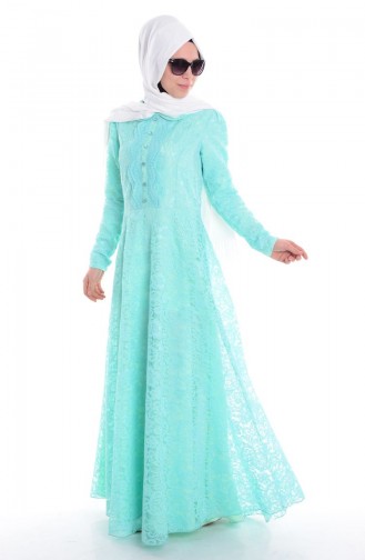 Mint Green Hijab Evening Dress 4192-01