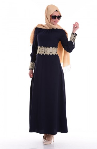 Navy Blue Hijab Dress 1099-01