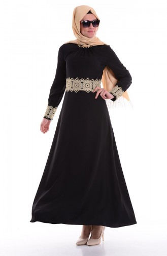 Dantel Detaylı Elbise 1099-02 Siyah
