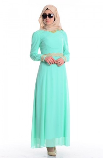 Şifon Elbise 4044-01 Mint Yeşil