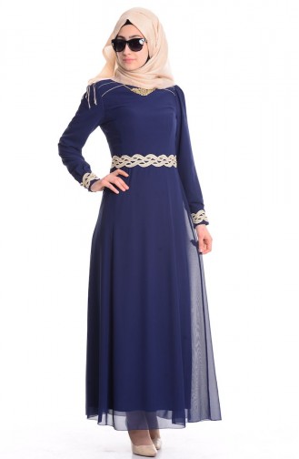 Şifon Elbise 4044-05 Lacivert