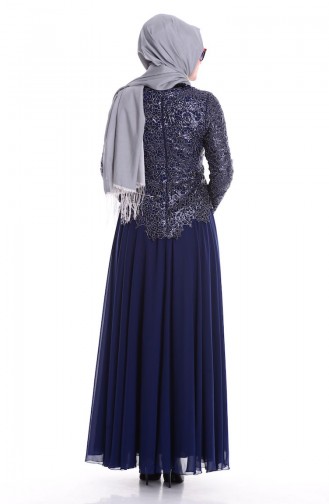 Navy Blue Hijab Evening Dress 6291-01