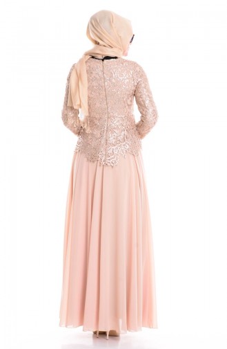 Beige Hijab Evening Dress 6291-02