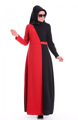 Garnili Elbise 4144-07 Kırmızı
