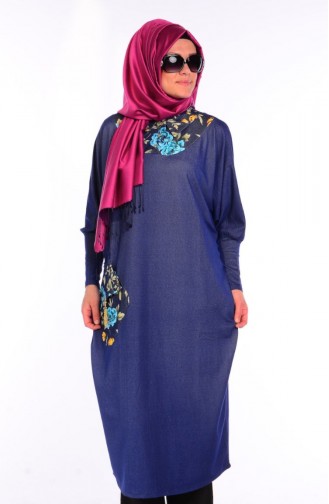 Tesettür Uzun Tunik 3899-02 İndigo Mavi