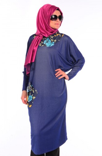 Tesettür Uzun Tunik 3899-02 İndigo Mavi