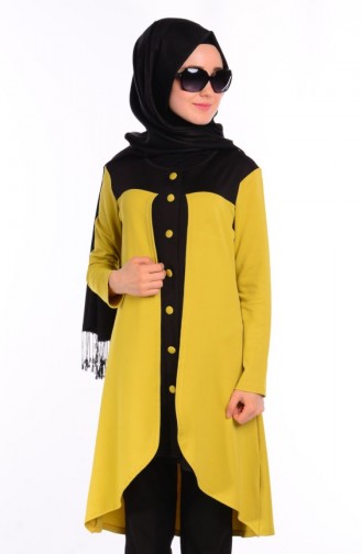 Tesettür Tunik 49013-06 Fıstık Yeşili Siyah