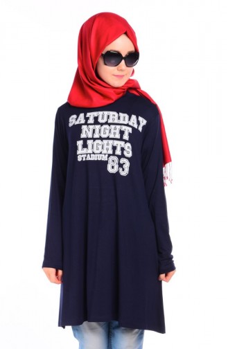 Tesettür Penye Tunik 3005R-03 Lacivert