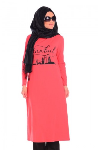 Tesettür Tunik 3930-08 Mercan