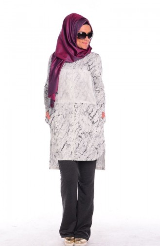 Tesettür Eşofman Takım 1472-01 Beyaz Gri