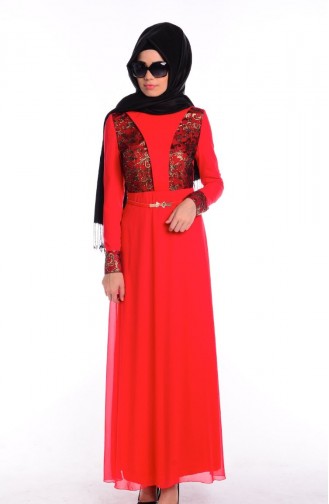 Rot Hijab Kleider 0432-01