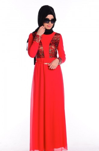 Rot Hijab Kleider 0432-01