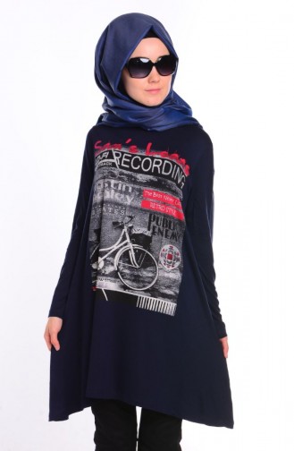 Tesettür Penye Tunik 3005-07 Lacivert