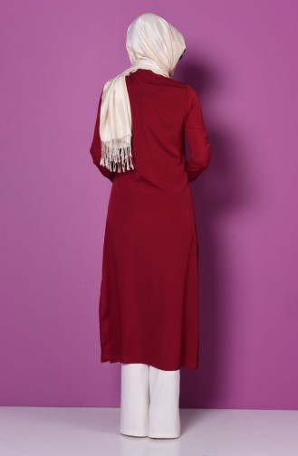 Krep Düğmeli Uzun Tunik 0684-06 Bordo