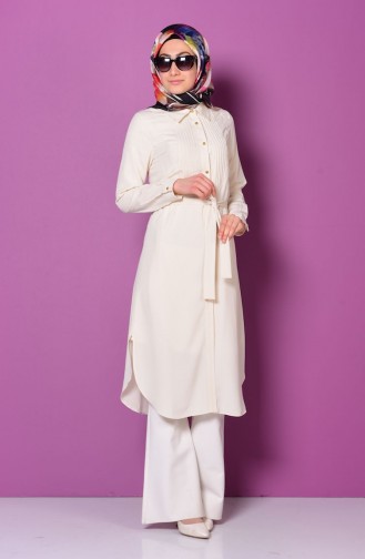 Uzun Krep Tunik 1760-08 Ekru