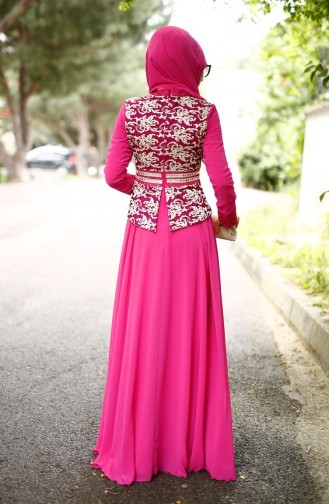 Fuchsia Hijab Evening Dress 0043-02
