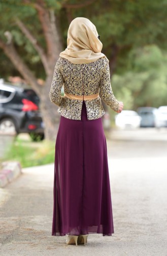 Plum Hijab Evening Dress 55865-01